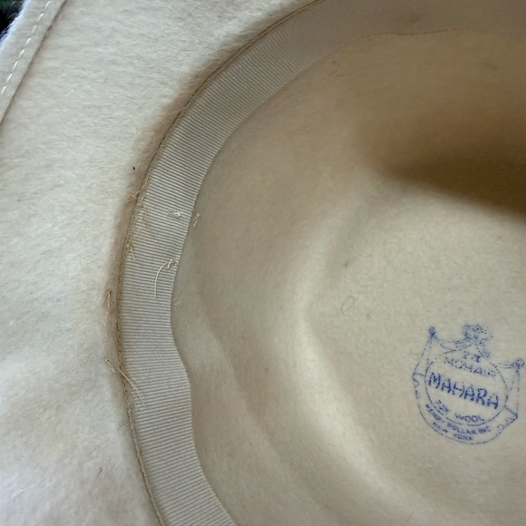 Vintage Mahara Mohair Wool Bowler Hat Ivory Made in Poland Size 7 main image 5